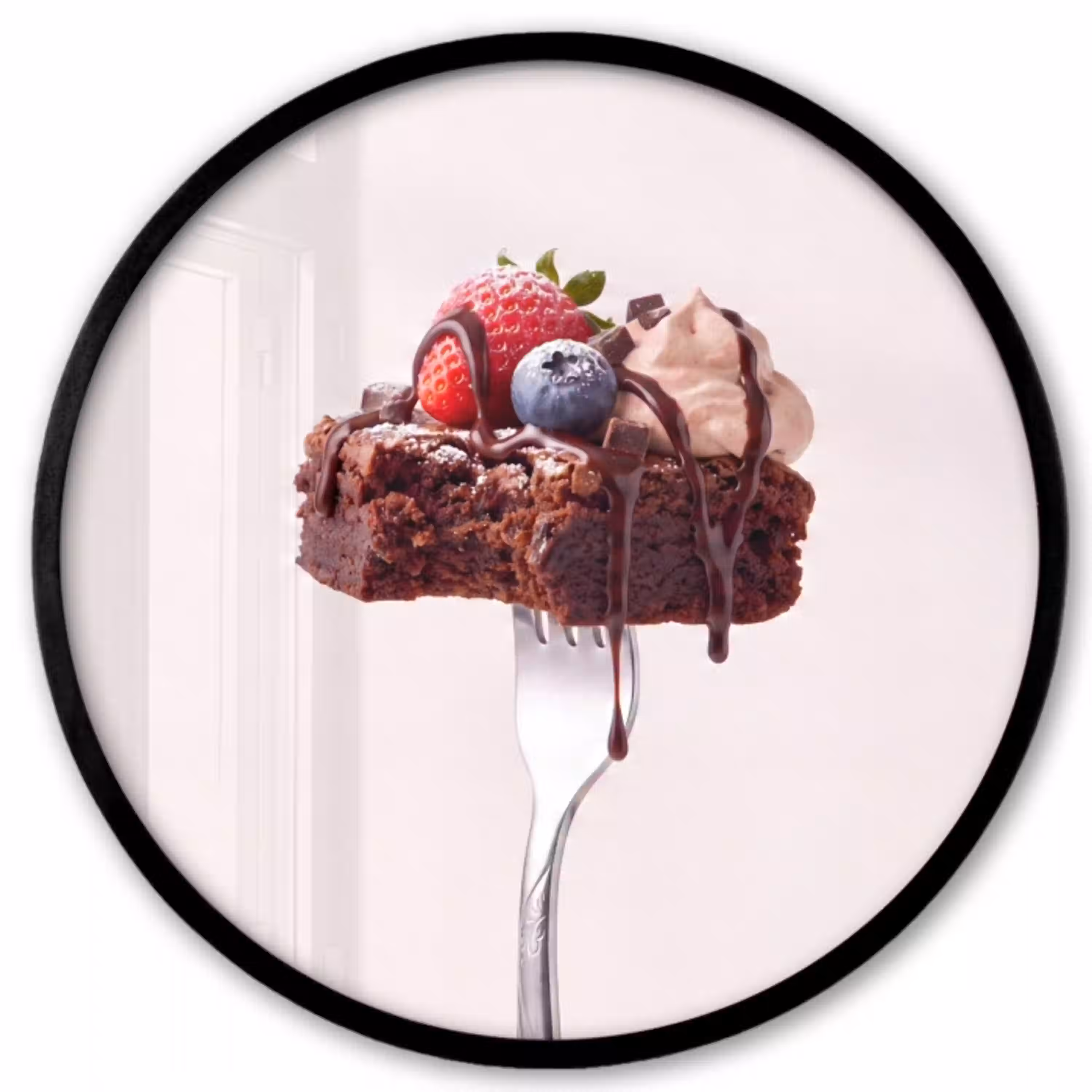 Vork - brownie - aardbei Fotolijst rond zonder passe partout klein -3d