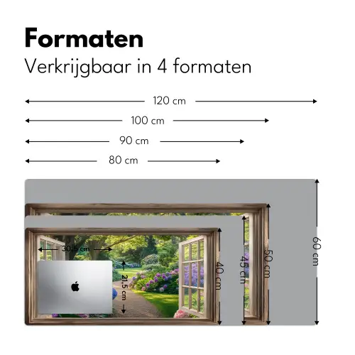 Doorkijk - Tuin - Raam - Hortensia - Bloemen Muismat XXL klein -sfeer5