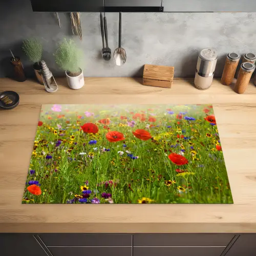 Lente - Bloemen - Rood - Klaproos - Gras - Groen Inductie beschermer vinyl 3mm klein -sfeer5