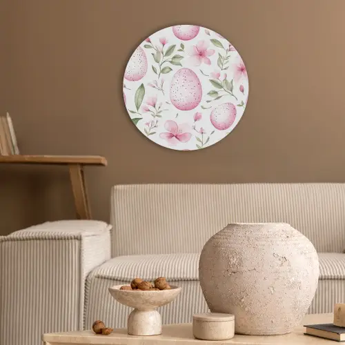 Patroon - Eieren - Roze - Pasen Akoestische PET Vilt - Rond klein -sfeer1