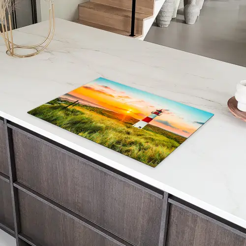 Vuurtoren - Natuur - Zon - Landschap - Gras - Strand - Zee Inductie beschermer vinyl 3mm klein -sfeer8