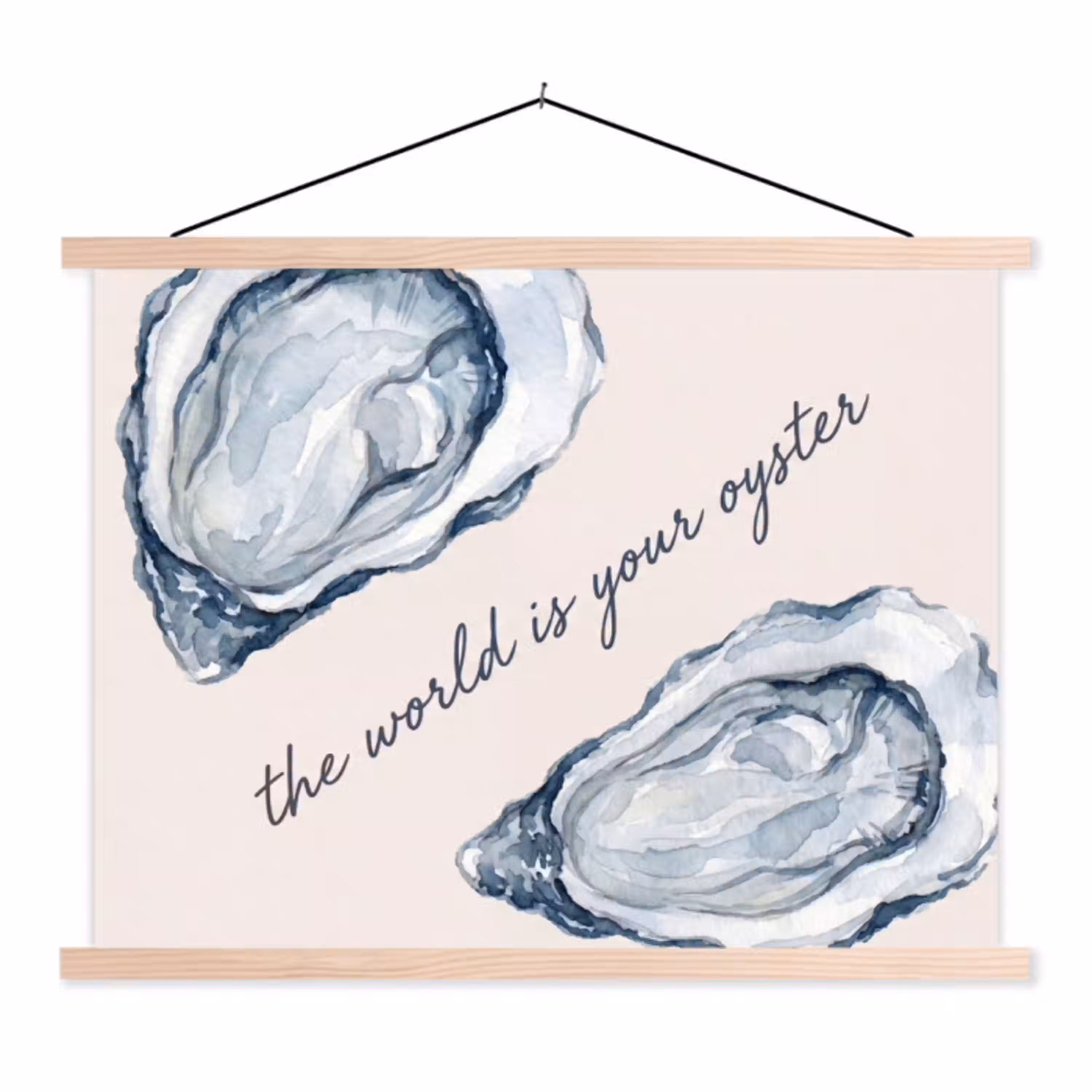 Zeeleven - Oester - Aquarel - Minimalistisch - Blauw textielposter latten blank klein -3d