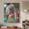 Meisje met de parel - Johannes Vermeer - Neon Textielframe zwart klein -sfeer2