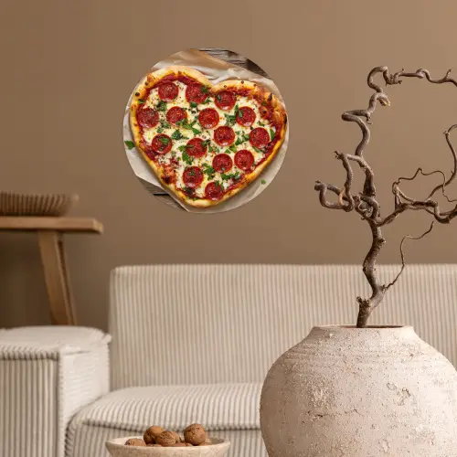 Pizza - Hart - Pepperoni - Tomaat Wandcirkel behangsticker klein -sfeer1