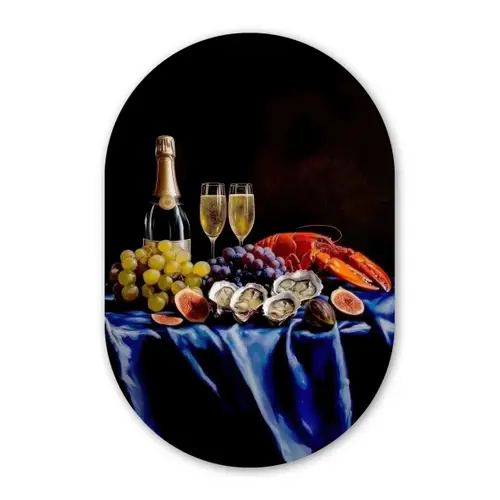 Champagne - Luxe - Oesters Wandcirkel Ovaal Forex klein -3d