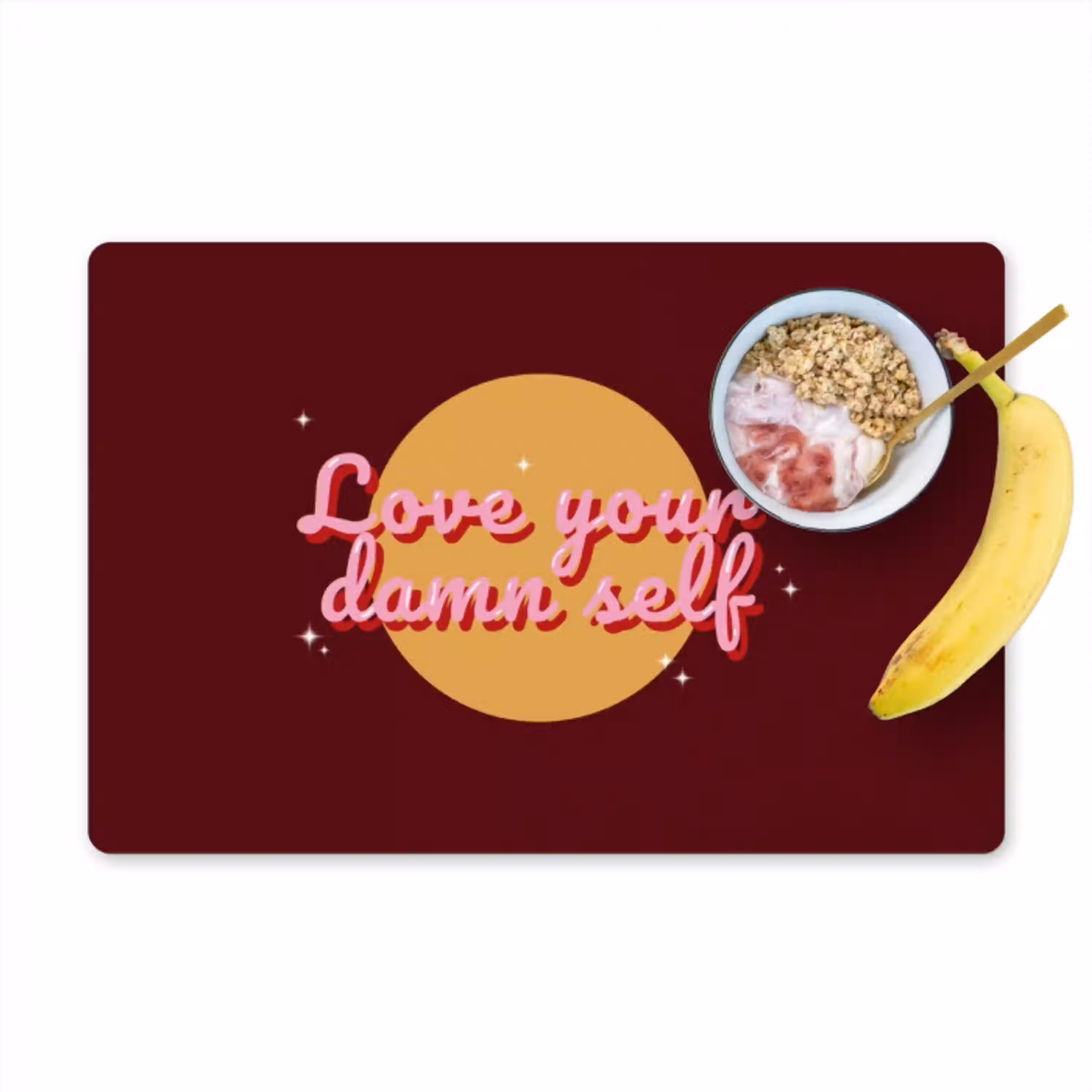 love your damn self - Cirkel - Glitter - Rood Placemat vinyl groot -zzzproduct_Kitchenyeah-website