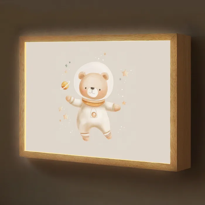Ruimtebeer - Sterren - Beige Light Box met batterij (Wandlamp kind) middel -z3d_website