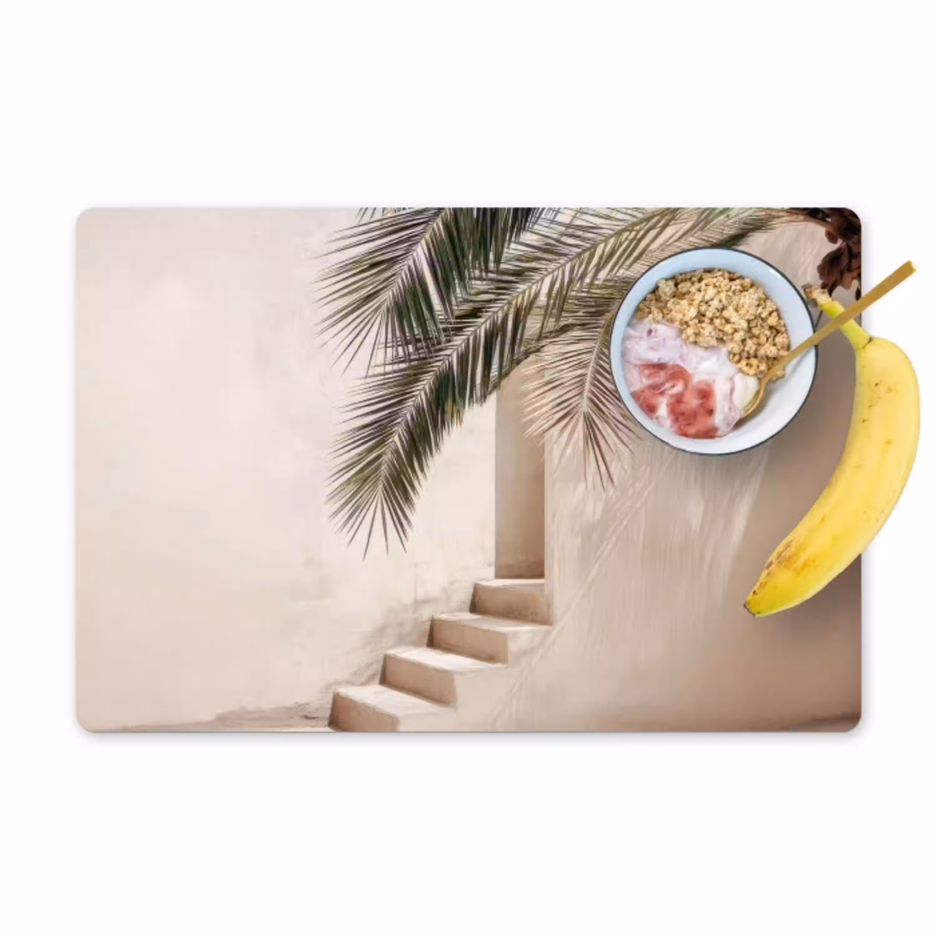 Palmboom - Schaduw - Trap - Beige Placemat vinyl groot -zzzproduct_Kitchenyeah-website