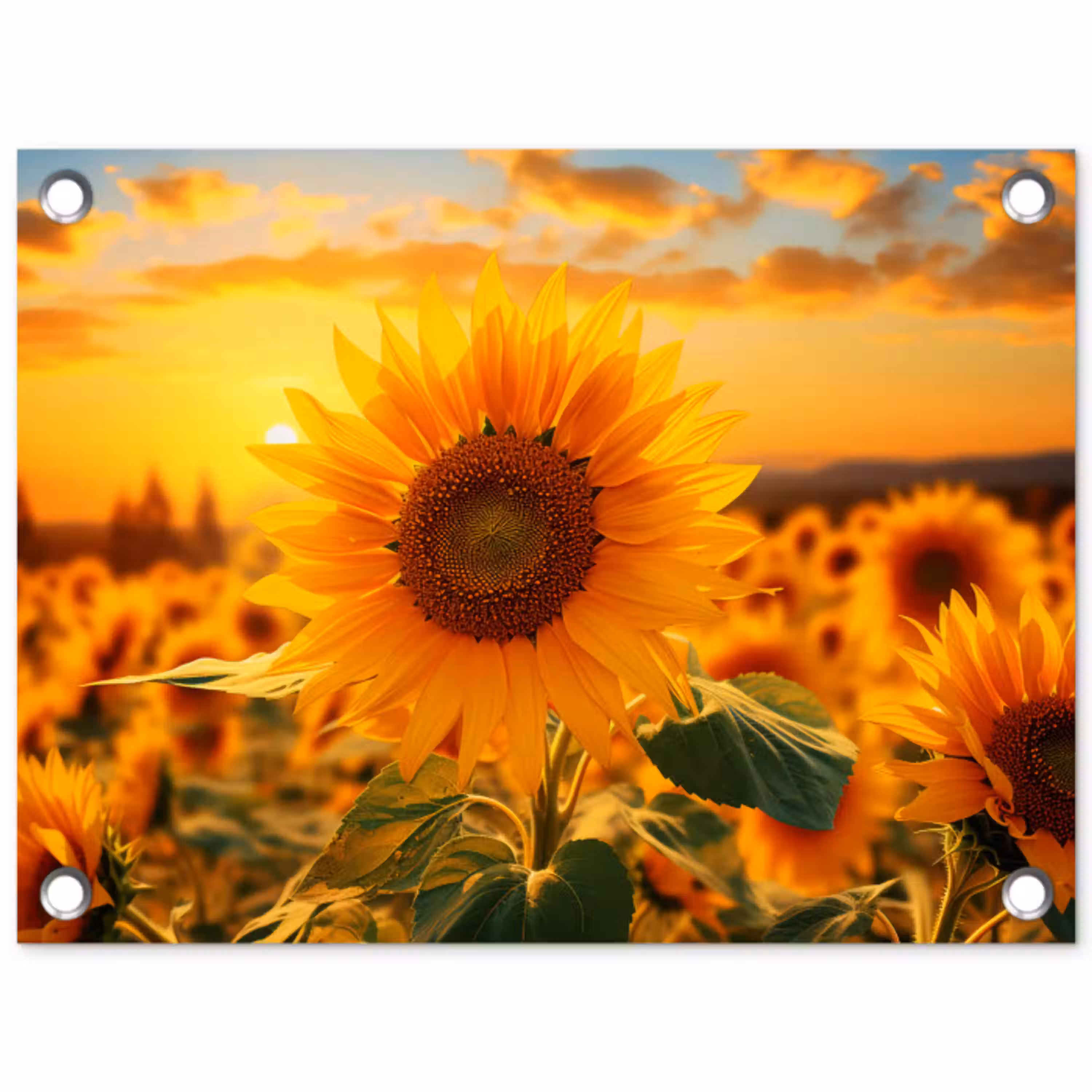 Zonnebloem in de avondzon tuinposter los doek klein -3d