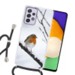 Roodborstje - Tak - Sneeuw - Winter - Levendig Hoesje Samsung Galaxy A52 5G met koord klein -sfeer1