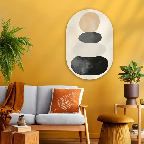 Japandi - Wabi sabi - Beige Wandcirkel Ovaal Glas middel -sfeer4