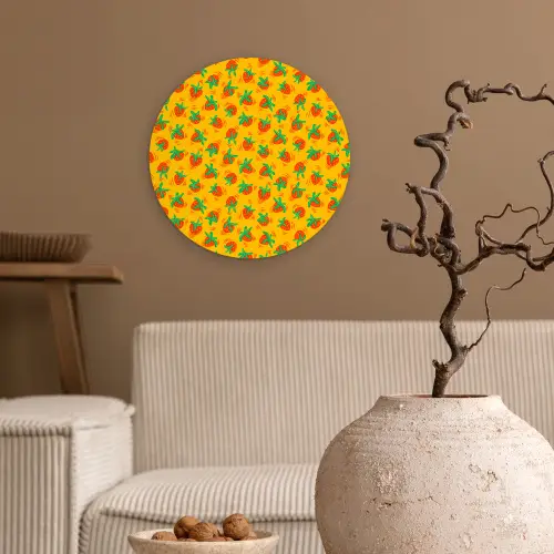 Geel - Aardbei - Patroon Wandcirkel kunststof plaat 5mm dik klein 188 -sfeer1