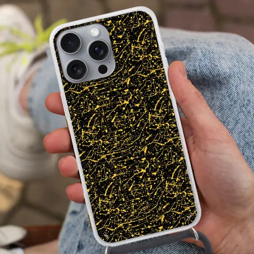 Spat - Waterverf - Geel - Zwart Hoesje iPhone 16 Pro Max met koord klein 804 -sfeer3