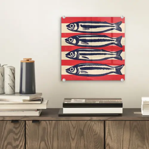 Sardines - Rood en beige strepen plexiglas 5mm klein -sfeer1