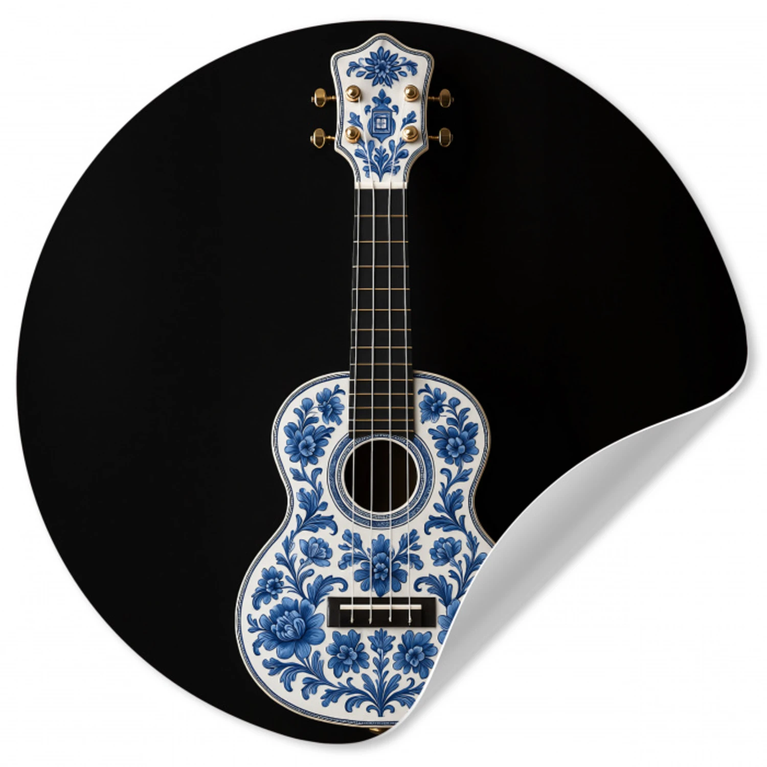 Ukelele - Delfts - Blauw - Muziek Wandcirkel behangsticker klein -3d