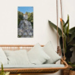 Stenen Boeddha in de ochtendzon tuinposter los doek klein -sfeer7