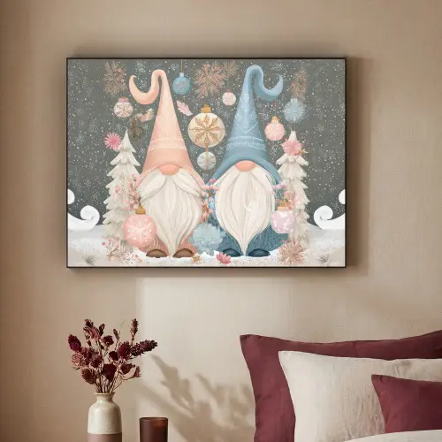 Kerst - Gnomen - Pastel Textielframe zwart klein -sfeer1