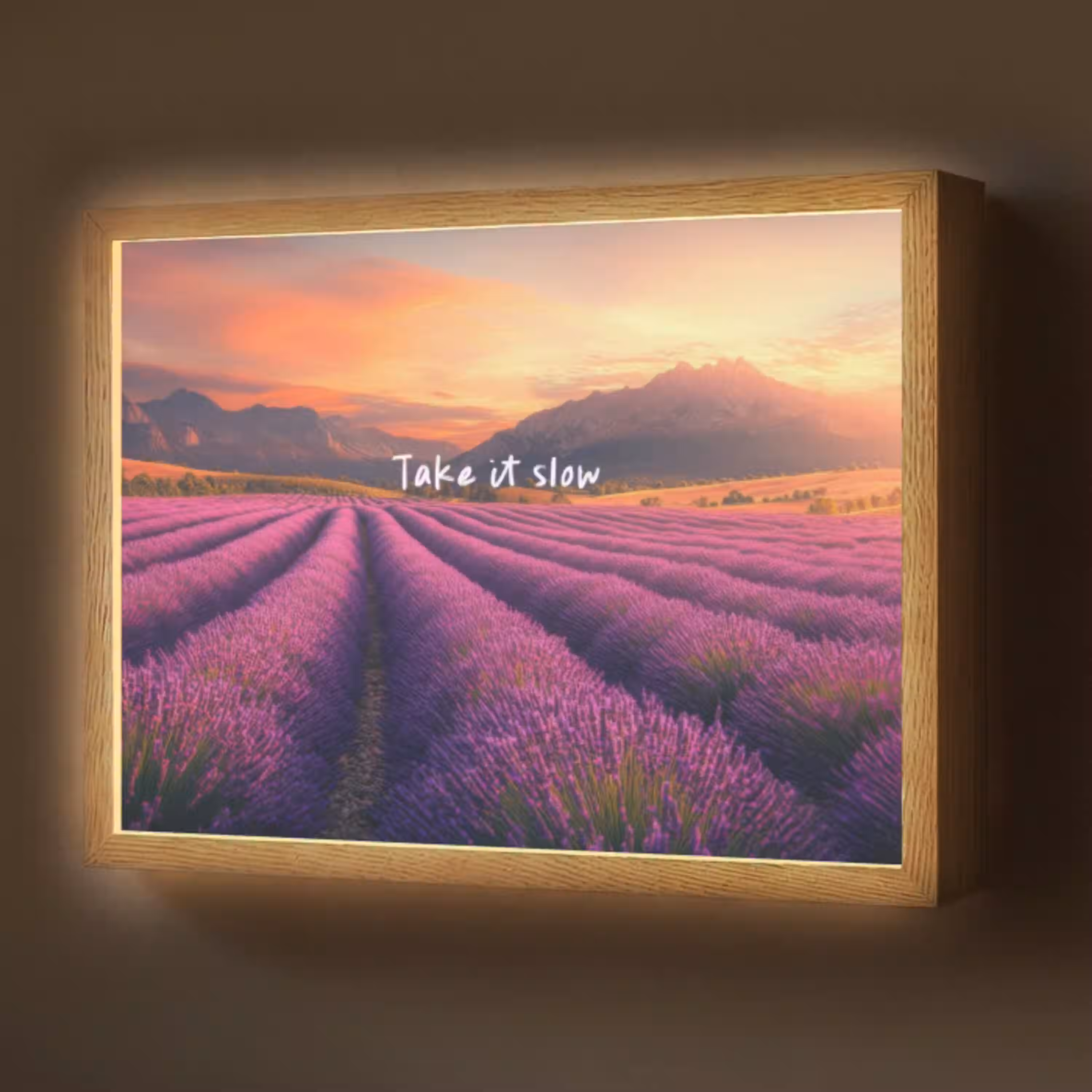 Lavendelveld - Quote - Zonsondergang Light Box met batterij (Wandlamp) middel -z3d_website