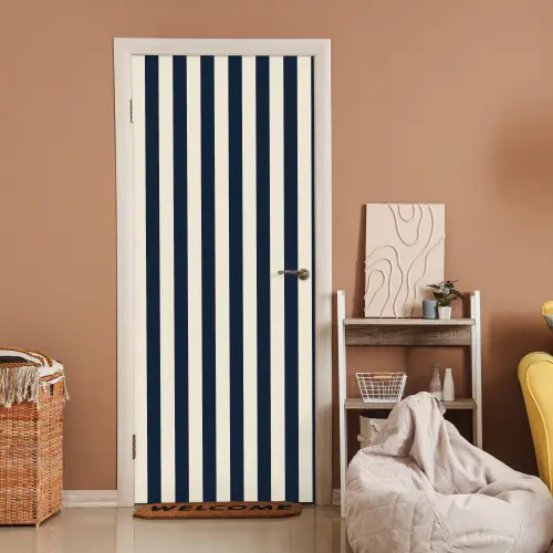 Verticale strepen - Blauw - Crème deurposter klein 289 -sfeer1