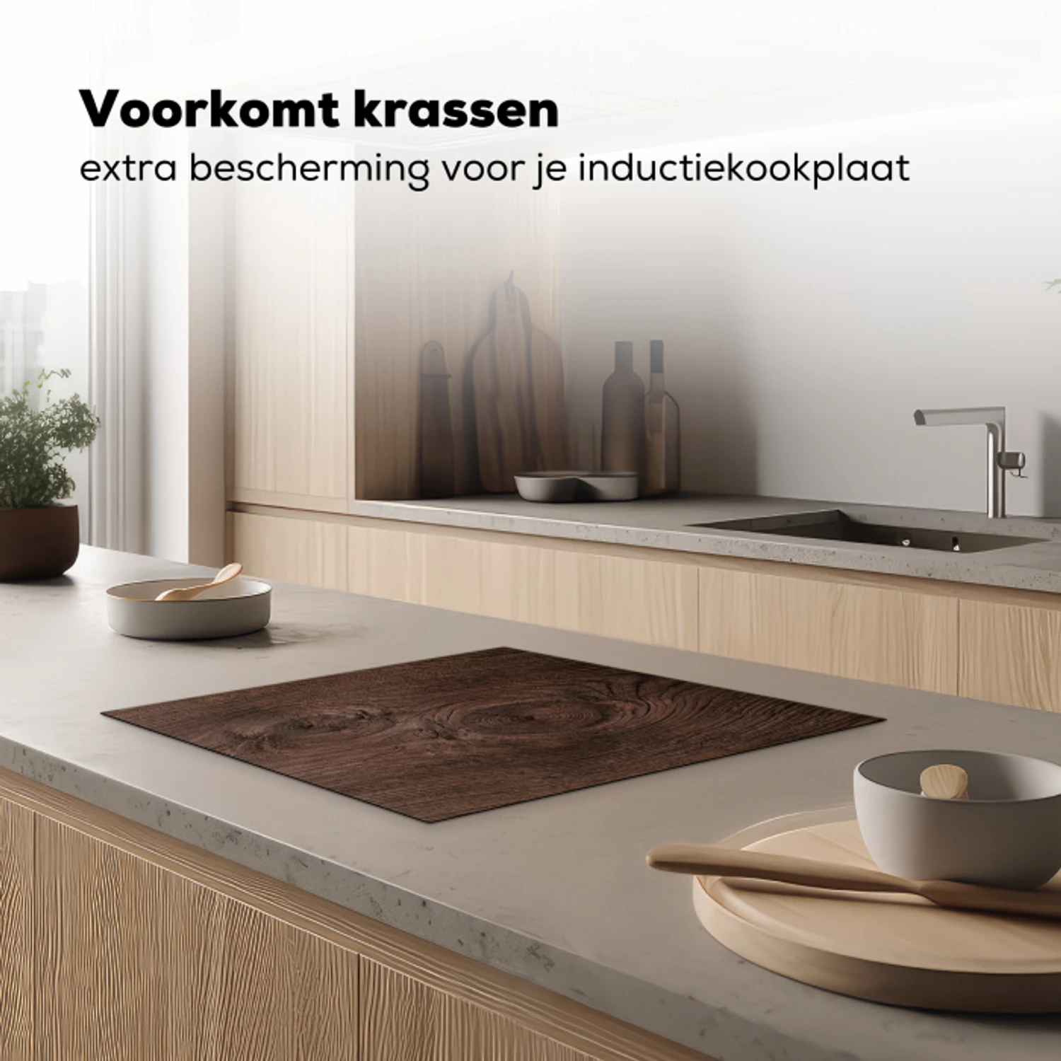 Houtnerf - Textuur - Patroon - Bruin - Rustiek Inductie beschermer vinyl 3mm middel -sfeer1
