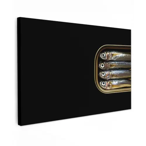 Sardines - Blik - Zwart - Vissen canvas 2cm klein -z3d