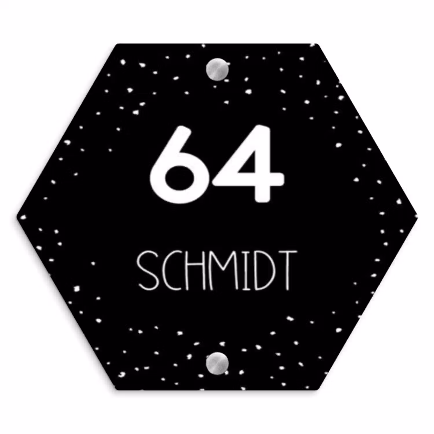 Namensschild Haustür Hexagon - Schwarz mit Polka Dots - Modern