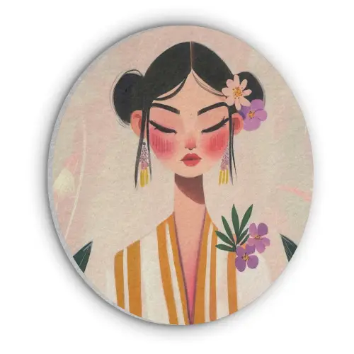 Vrouw - Bloemen - Pastel Akoestische PET Vilt - Rond klein -3d