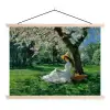 Vrouw - Boom - Boek - Mandje textielposter latten blank klein -3d