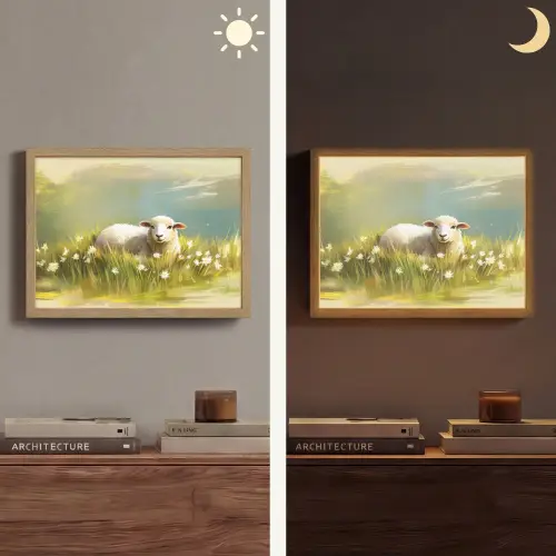 Schaap - Weide - Groen Light Box met batterij (Wandlamp) middel -sfeer3