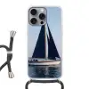 Zeilboot - Zee - Blauw Hoesje iPhone 16 Pro Max met koord klein -3d