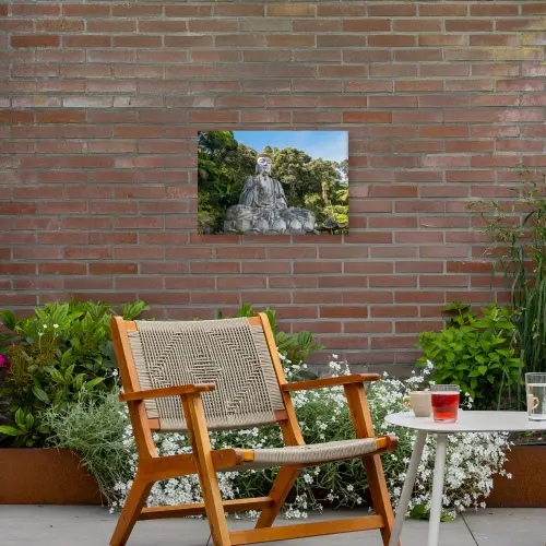 Grote Boeddha in de natuur Tuinposter op houten frame 2 cm dik klein -sfeer3