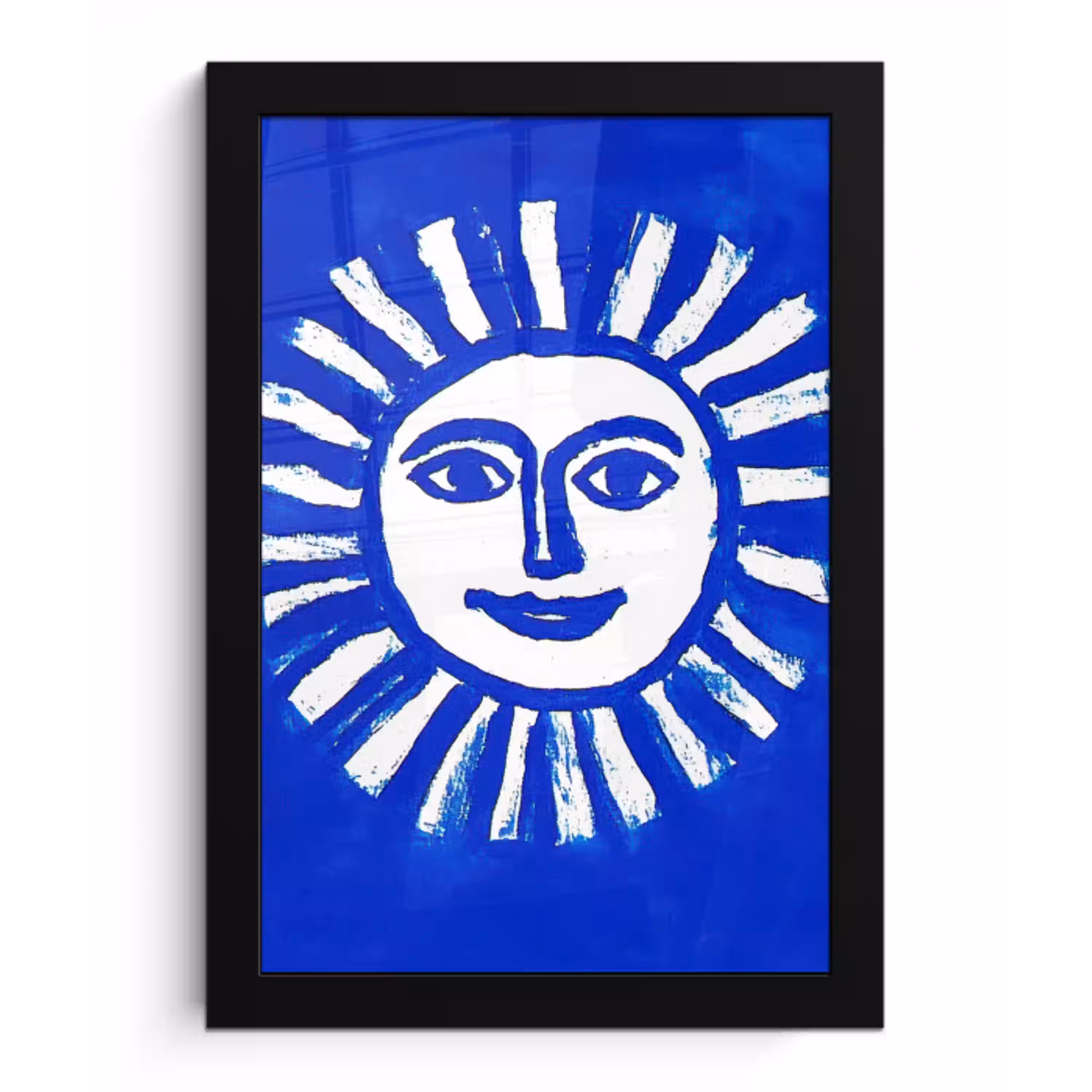 Zon - Gezicht - Penseelstructuur - Blauw fotolijst zwart zonder passe partout klein -3d