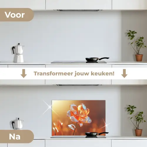 Glazen - Bloem - Zonlicht keuken achterwand spatscherm klein -voor_na_NL