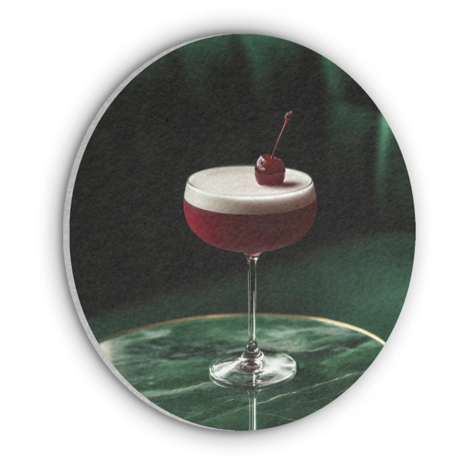 Kers - Cocktail - Rood - Marmer Akoestische PET Vilt - Rond klein -3d