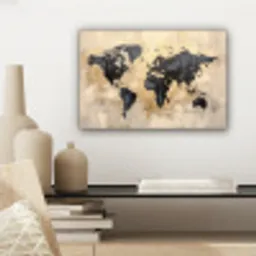 Wereldkaart - Goud - Zwart - Abstract canvas 2cm klein -sfeer6