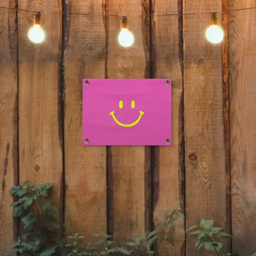 Smiley - Vrolijk - Roze tuinposter los doek klein -sfeer1