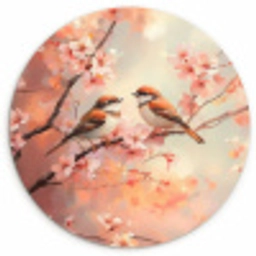 Vogels - Romantic - Bloesemtak Wandcirkel kunststof plaat 5mm dik klein -3d