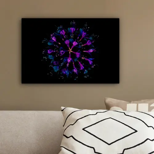 Bloem - Paars - Blauw - Macro - Zwart canvas 2cm klein -sfeer3