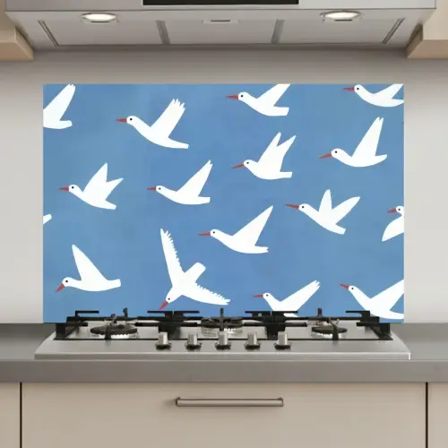 Vogels - Wit - Patroon keuken achterwand spatscherm klein -3d_website