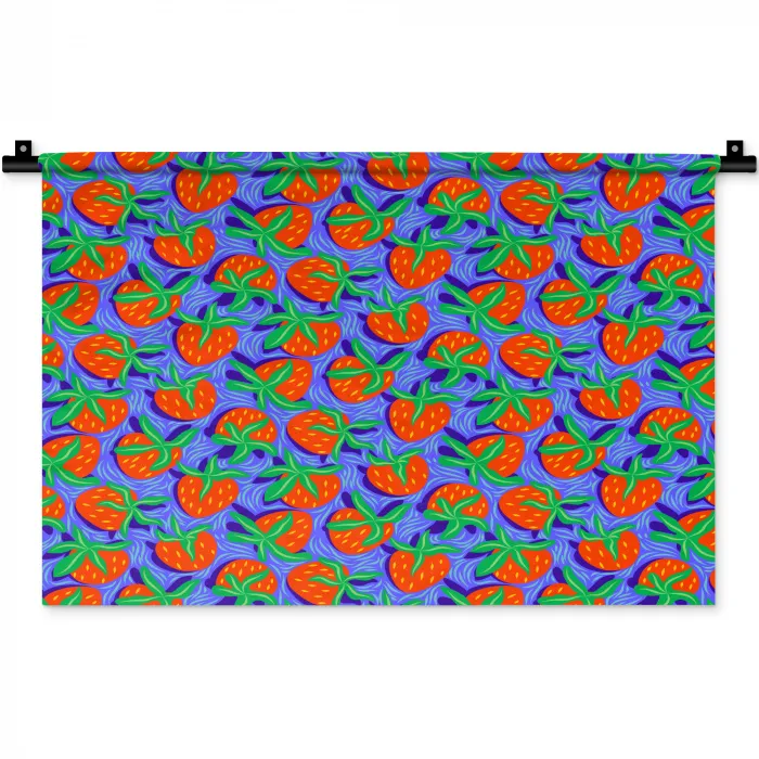 Aardbei - Rood - Blauw - Patroon Wandkleed katoen klein 269 -zz3d