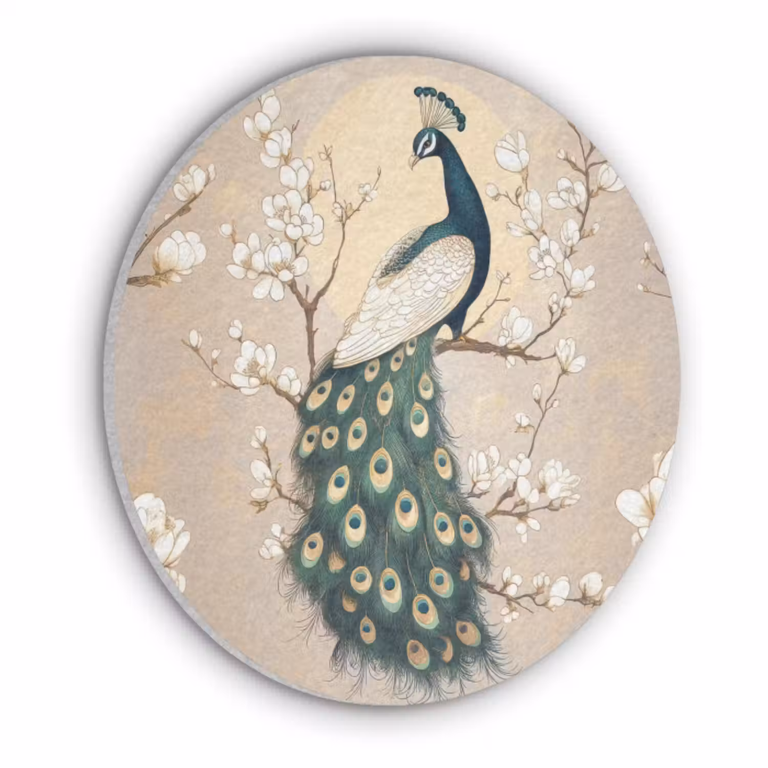 Akoestisch schilderij rond - Pauw - Tak - Bloemen