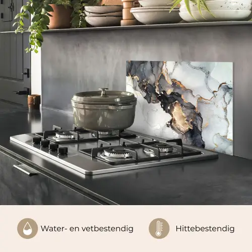 Marmer - Goud - Abstract - Zwart Wit - Luxe keuken achterwand spatscherm klein -usp_NL