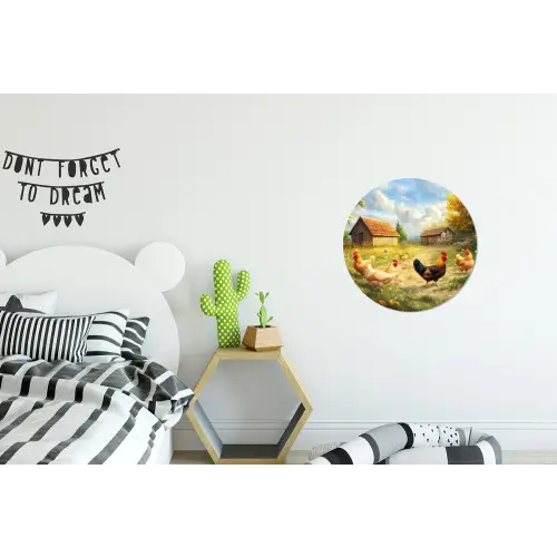 Kippen - Landelijke rust - Natuur Wandcirkel aluminium klein -kinderkamer