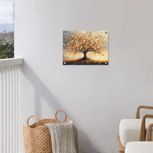 Herfst - Boom - Oranje - Bladeren - Levensboom - Abstract tuinposter los doek klein -sfeer8