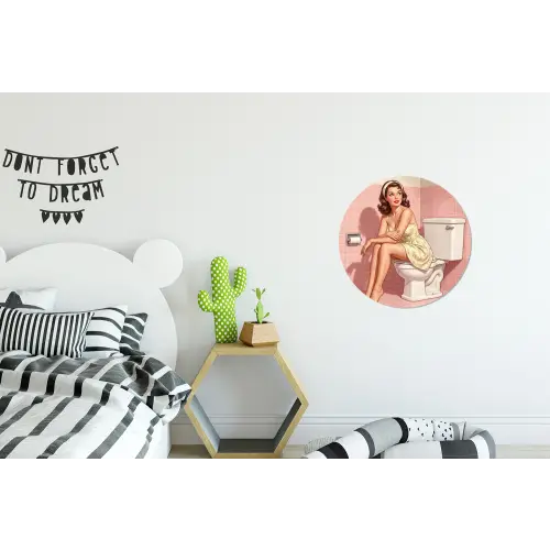 Roze - Retro - Vrouw Wandcirkel aluminium klein -kinderkamer