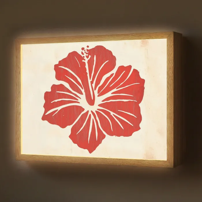 Rode hibiscusbloem - Textuur achtergrond - Beige Light Box met batterij (Wandlamp) middel -z3d_website