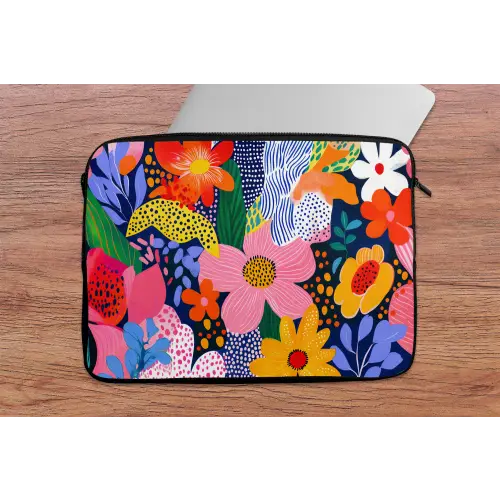 Kleurrijk - Bloemen - Abstract - Stippen laptophoes neopreen klein -tafel