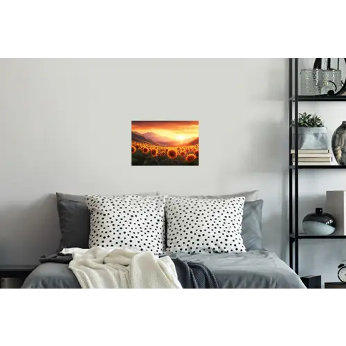 Zonnebloemen - Zonsondergang - Landschap Muursticker klein -slaapkamer