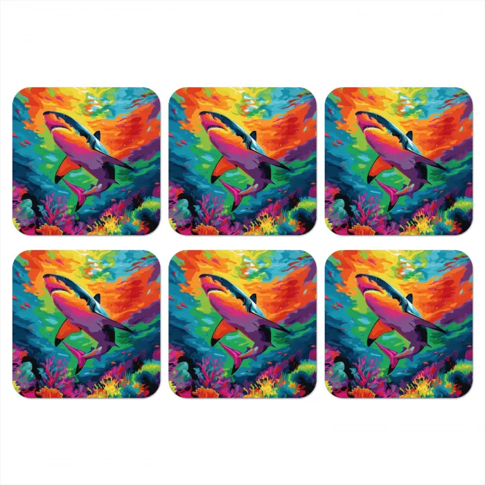 Haai - Koraalrif - Abstract - Kleurrijk onderzetter kurk middel -3d