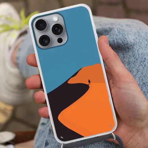 Feloranje duinen - Schaduw - Lege hemel Hoesje iPhone 16 Pro Max met koord klein -sfeer3